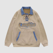 Suede Lace Up Collared Sweatshirts