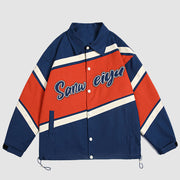 Color Block Letter Pattern Embroidery Jacket