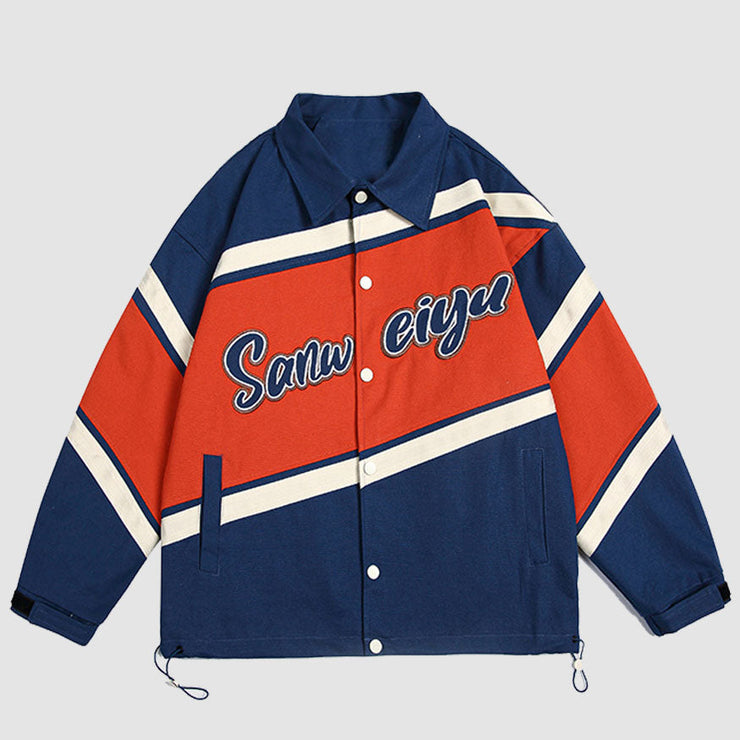 Color Block Letter Pattern Embroidery Jacket