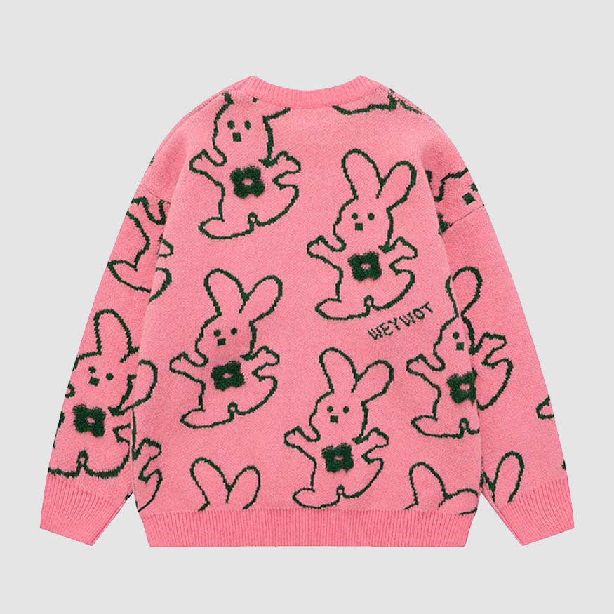 Hugging Rabbit Cartoon Knit Sweater
