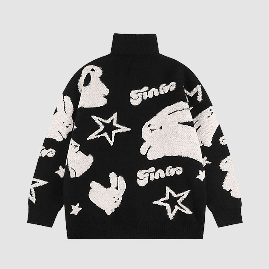 Rabbit Star Pattern Turtleneck Sweater