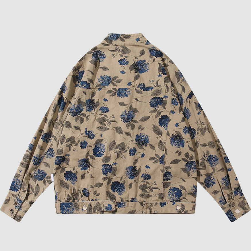 Vintage Floral Print Collared Jacket