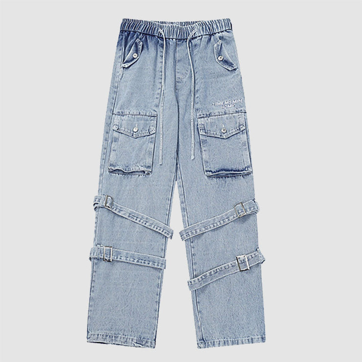 Buckle Band Patchwork Drawstring Jeans