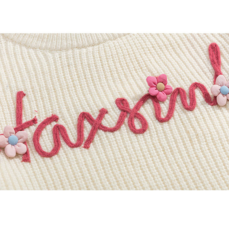 Flower Letter Pattern Crop Top Sweater