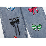 Bow Embroidered Drawstring Jeans
