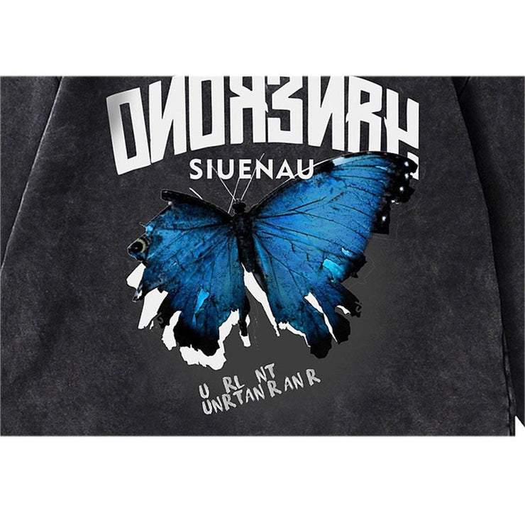 Butterfly Printed Ripped Hoodies