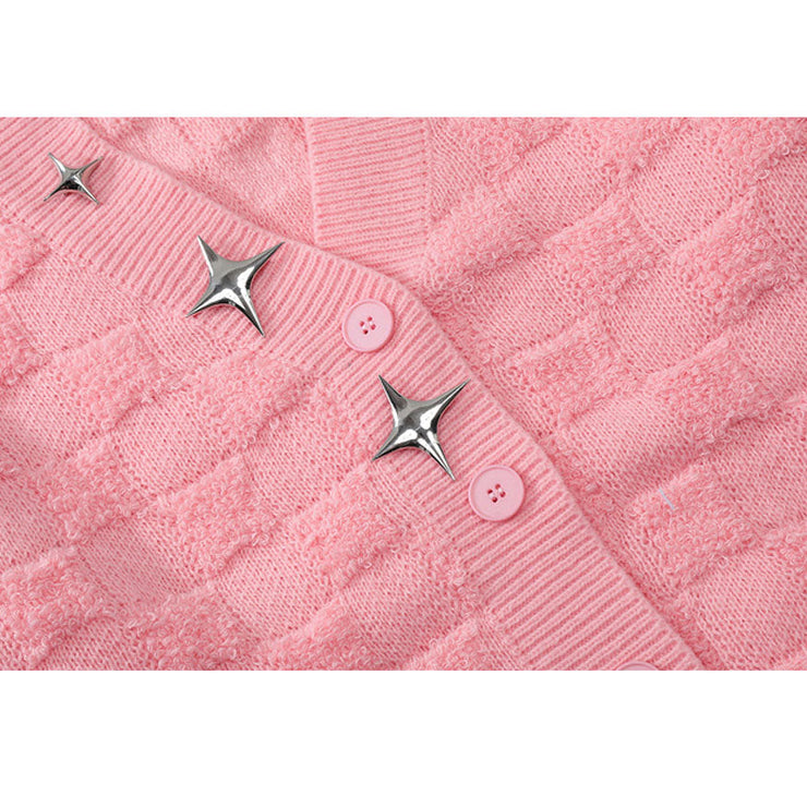 Star Pattern Metal Decor Cardigan Sweater