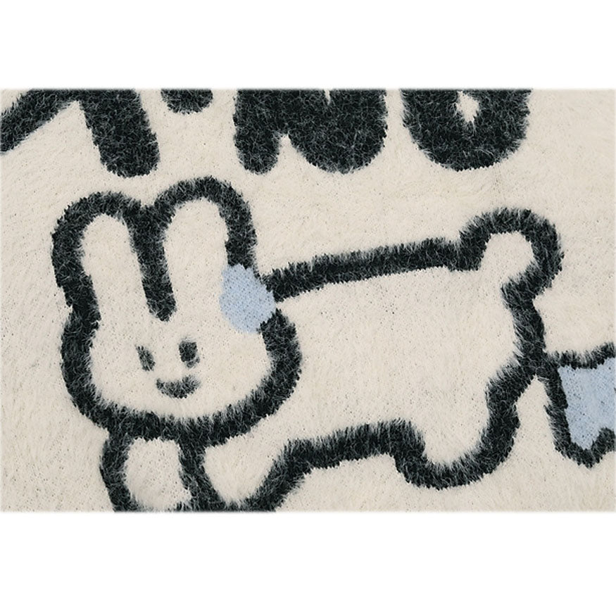 Fuzzy Rabbit Pattern Sweater