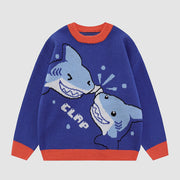 Shark Clapping Pattern Knit Sweater