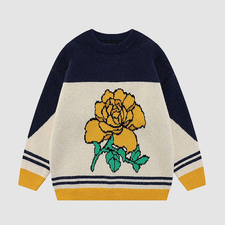 Rose Pattern Color Block Sweater