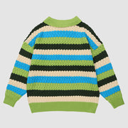 Color Contrast Striped Collared Sweater