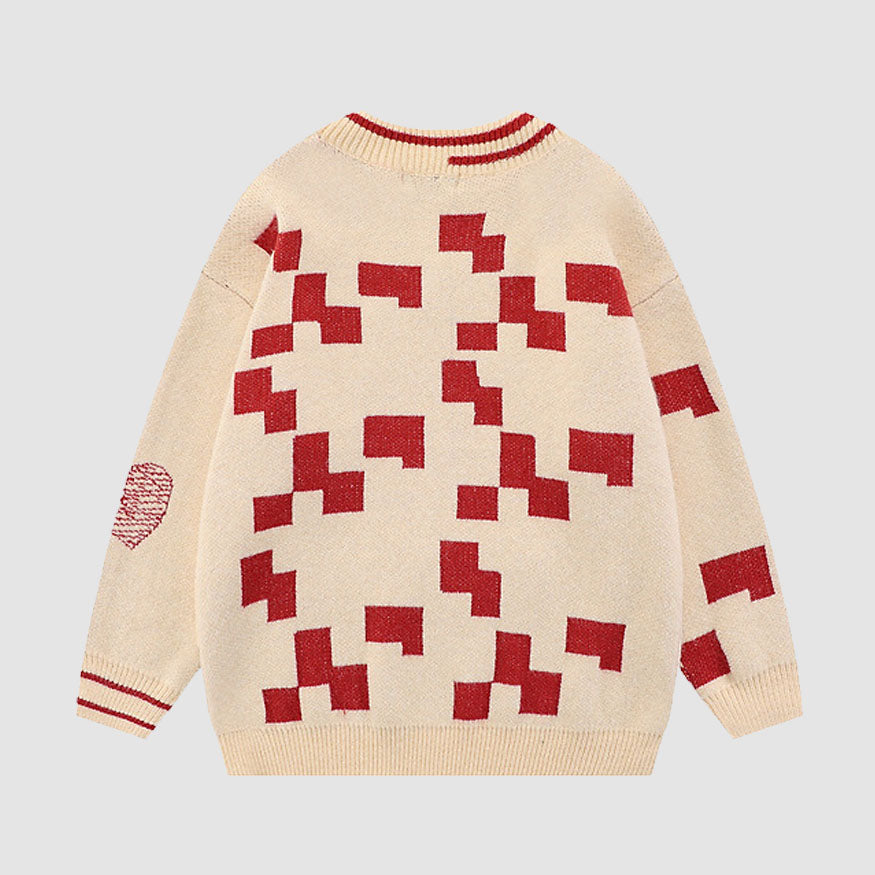 V Neck Heart Pattern Irregular Sweater