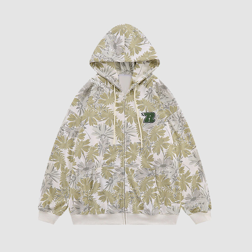 Chrysanthemum Pattern Zip Up Hoodies