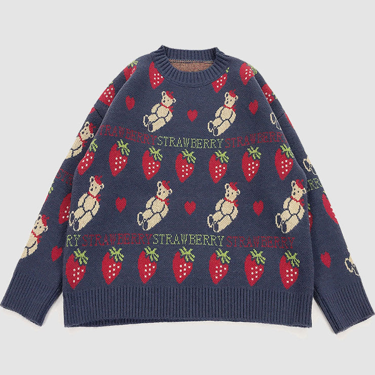 Cute Strawberry Bear Pattern Sweater