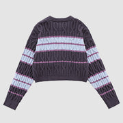 Striped Cat Pattern Crop Top Sweater