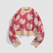 Sweet Heart Pattern Crop Top Sweater