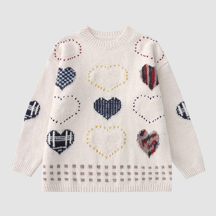Vintage Heart Pattern Patchwork Sweater