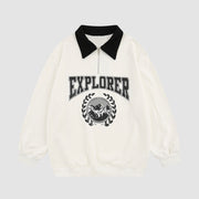 Letter Embroidered Half Zipper Collared Sweatshirts