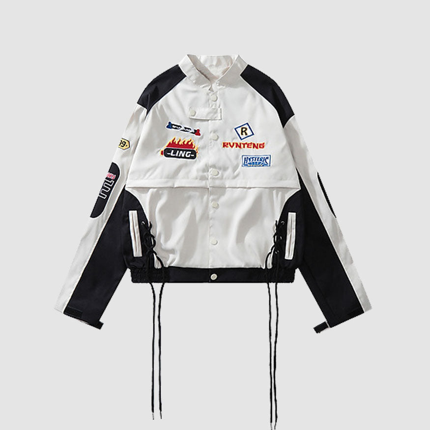 Lace Up Embroidered Racing Jacket