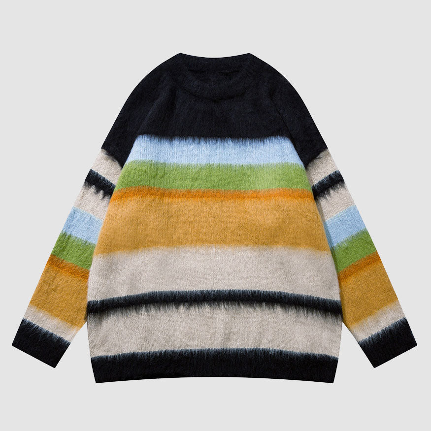 Color Striped Crew Neck Sweater