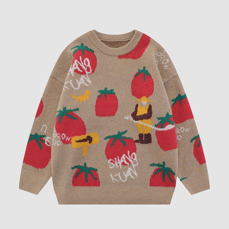 Cartoon Tomato Pattern Sweater