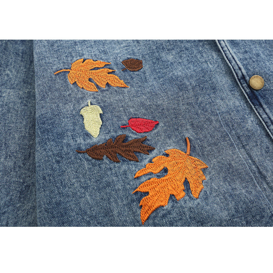 Vintage Fallen Leaves Pattern Denim Jacket