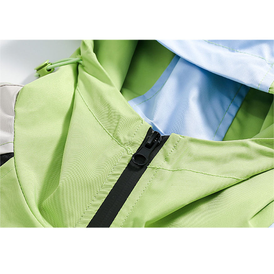 Contrast Color Stitching Hooded Zipper Jacket