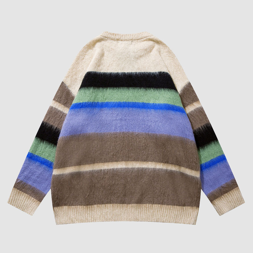 Color Striped Crew Neck Sweater