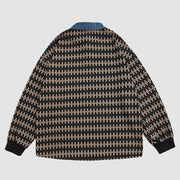 Denim Collar Argyle Pattern Sweatshirts