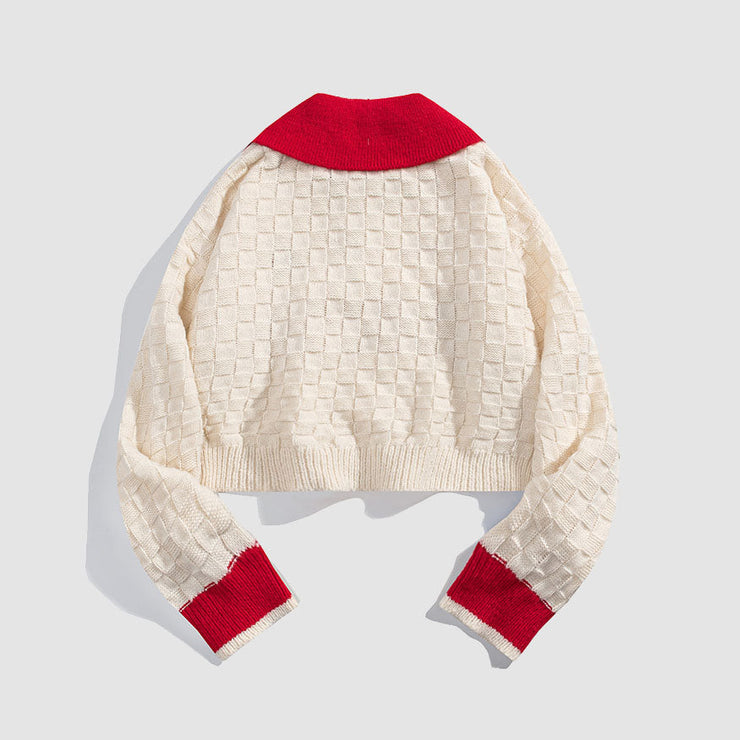 Cherry Letter Pattern Crop Top Sweater