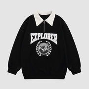 Letter Embroidered Half Zipper Collared Sweatshirts