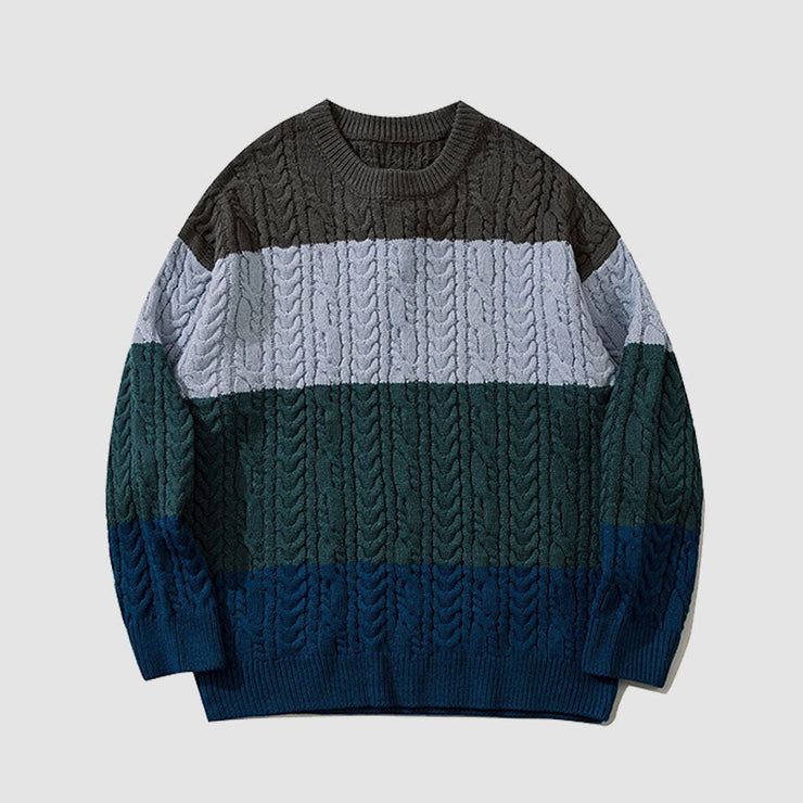 Color Striped Cable-Knit Sweater