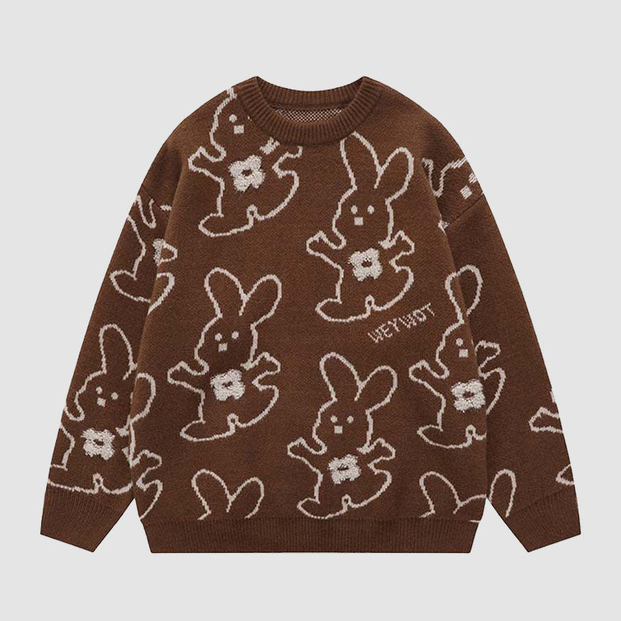 Hugging Rabbit Cartoon Knit Sweater