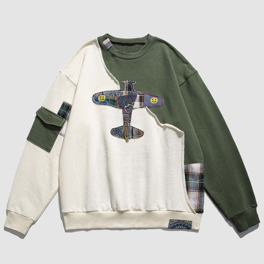 Airplane Pattern Patchwork Sweatshirt