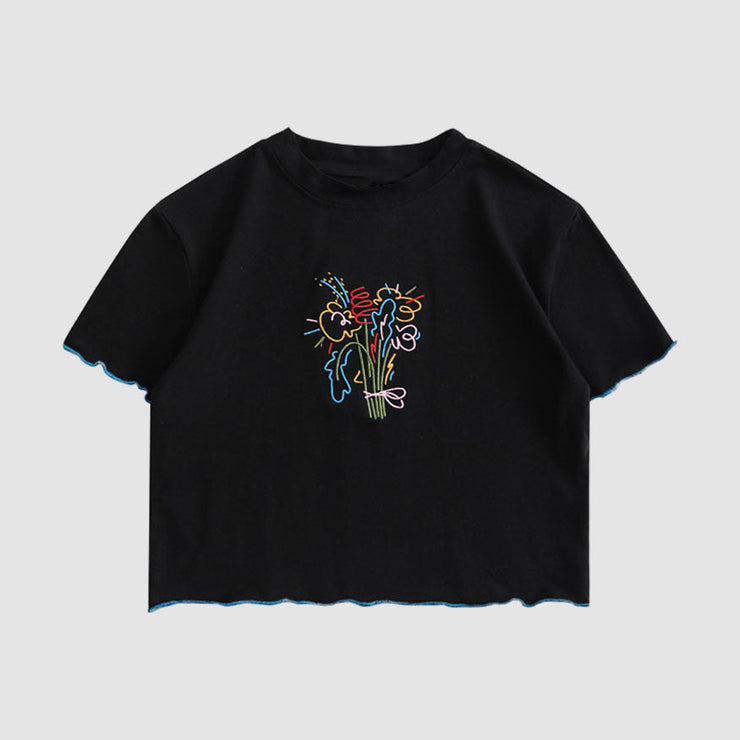 Plant Embroidery Crop Top