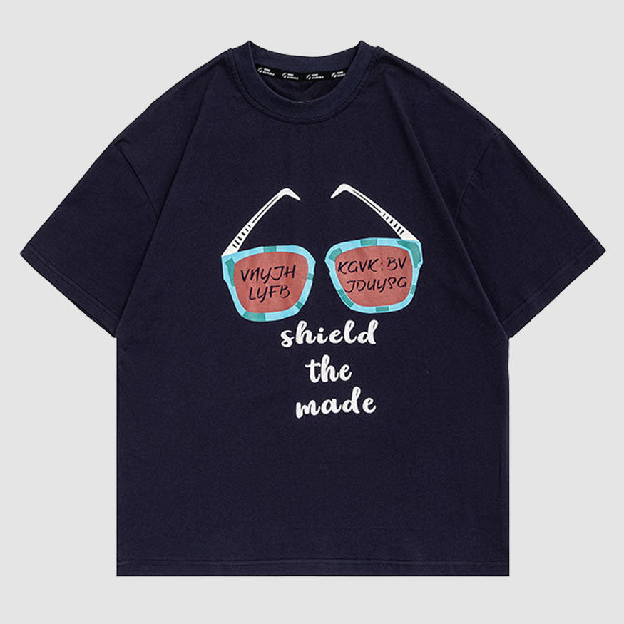 Cartoon Sunglasses Print T-Shirt