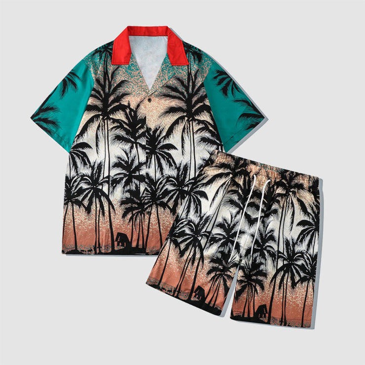 Two Piece Coconut Tree Print Shirt + Shorts