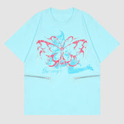 Zip-Up Abstract Butterfly Print T-Shirt