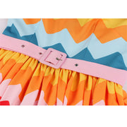 OLUOLIN-Rainbow Wave Print A-line Midi Dress