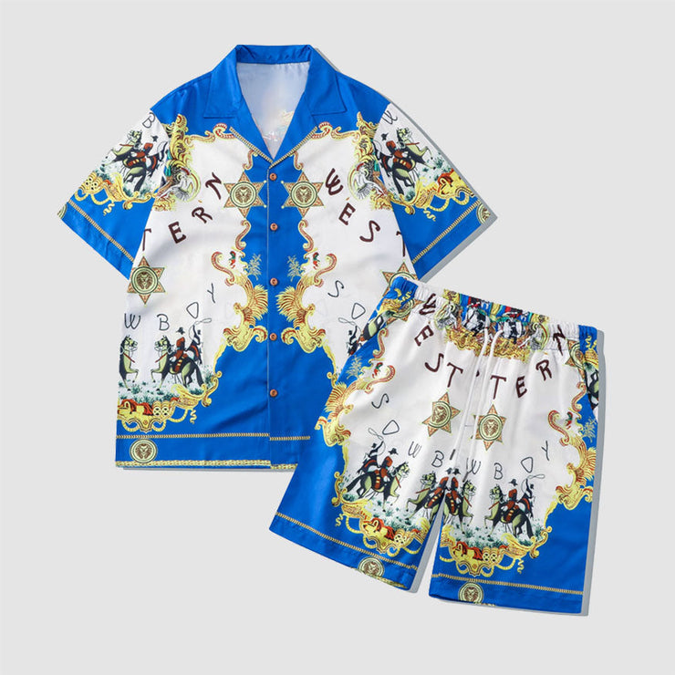 Two Piece Royal Style Print Shirt + Shorts