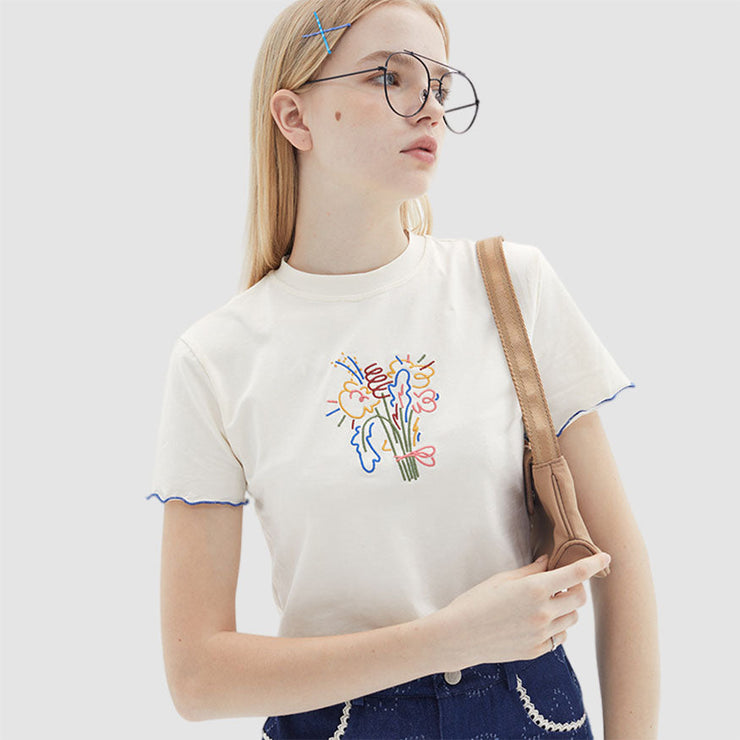 Plant Embroidery Crop Top