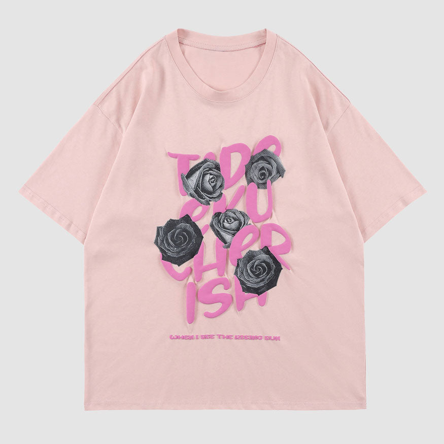 Letter And Rose Print T-Shirt