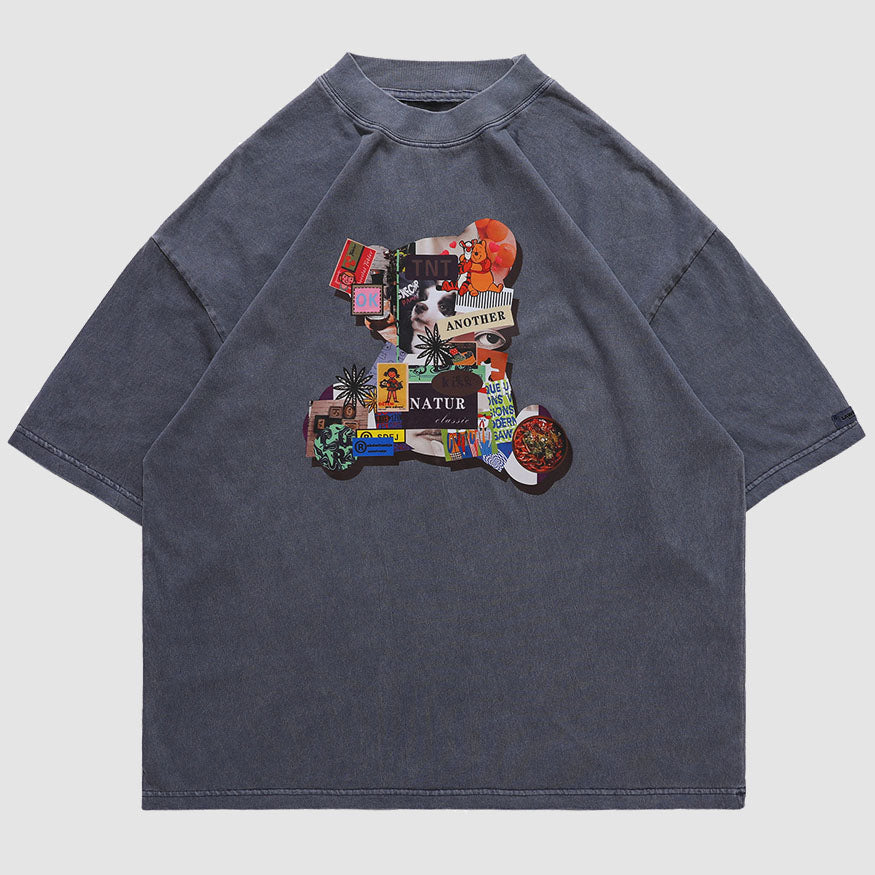 Stitching Bear Print T-Shirt