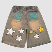 Pentagram Patch Embroidered Denim Shorts