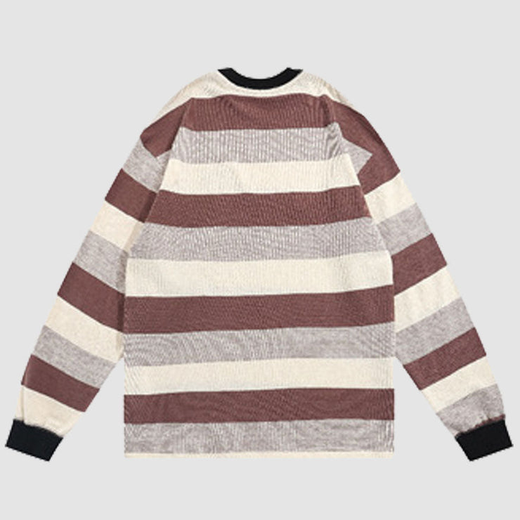 Letters Embroidery Striped Sweatshirt