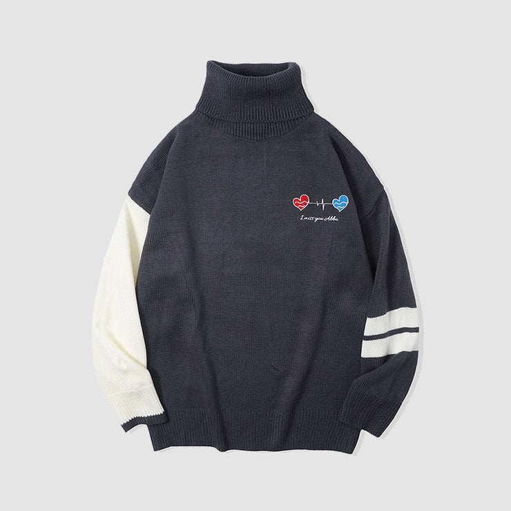 Heartbeat Embroidered Turtleneck Sweater