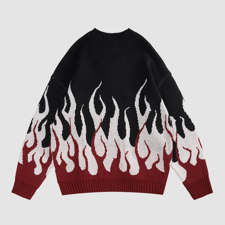 Colorblock Flame Pattern Sweater