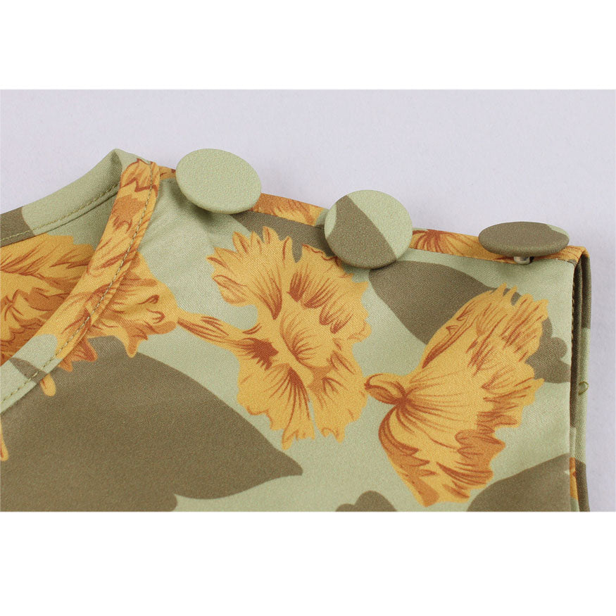 Sleeveless Flower Print Midi Dress