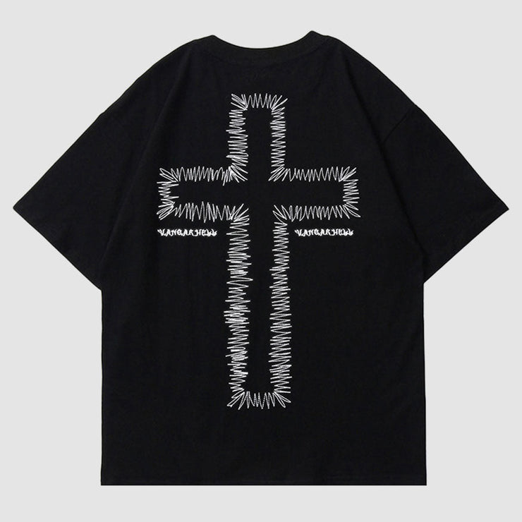 Cross Embroidered Pattern T-Shirt