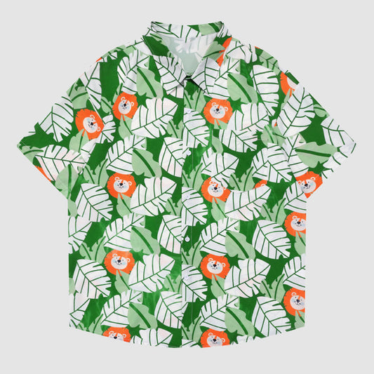 Lion Leaves Print Summer Shirt